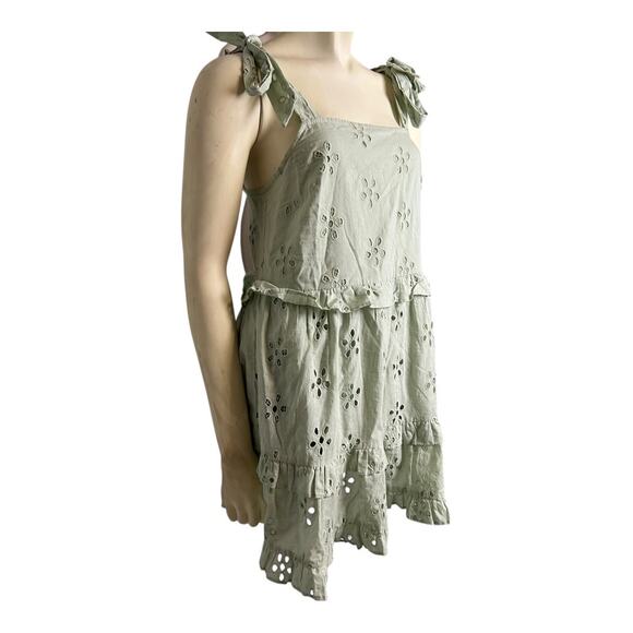 Asos Design Light Green Laser Cut Eyelet Lace Sun Dress 4  Mini Boho Coquette - Picture 2 of 10
